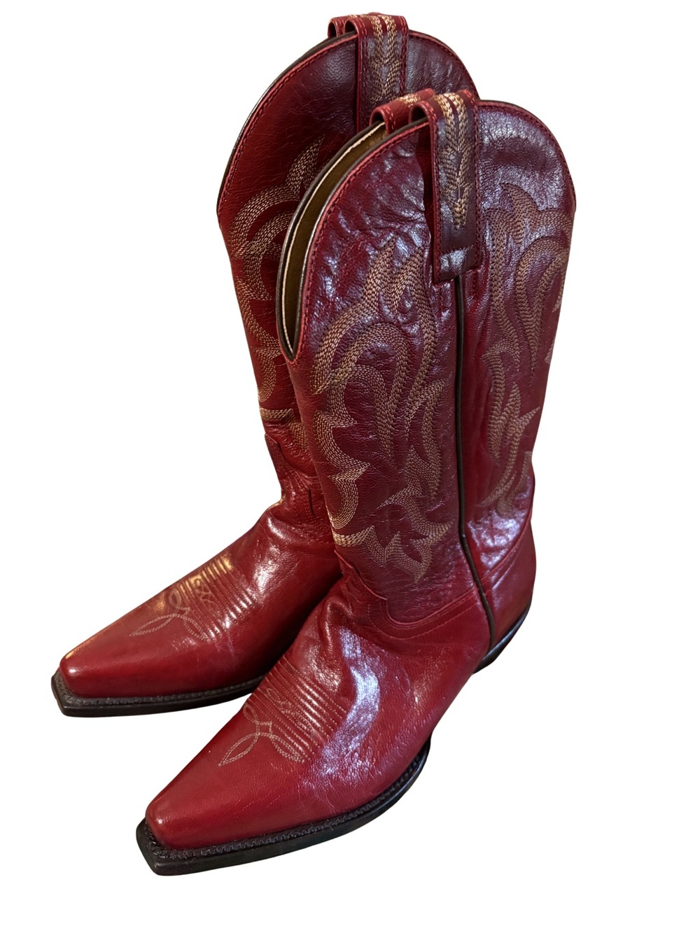 Women’s Red Western Cowboy Boots with Point Toe and Embroidered Shaft